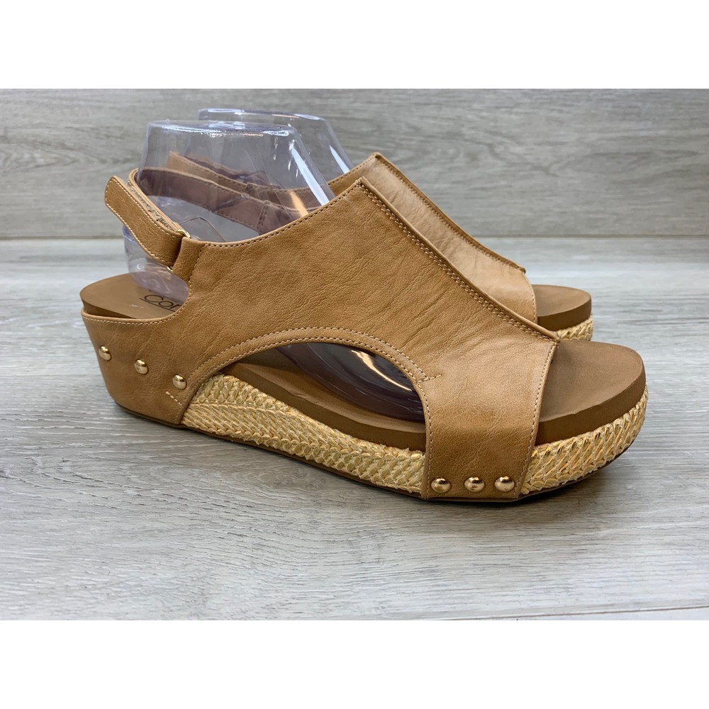 Corkys Women's Volta II Tan Wedge Sandals Studded Platform Espadrille 10 Shoes